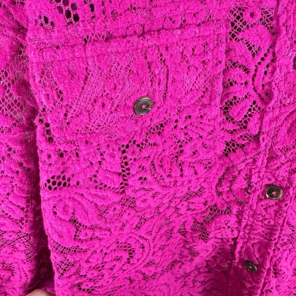 We The Free Ruby Lace Raspberry Shacket Jacket Button Up Oversized Size L - Picture 6 of 10